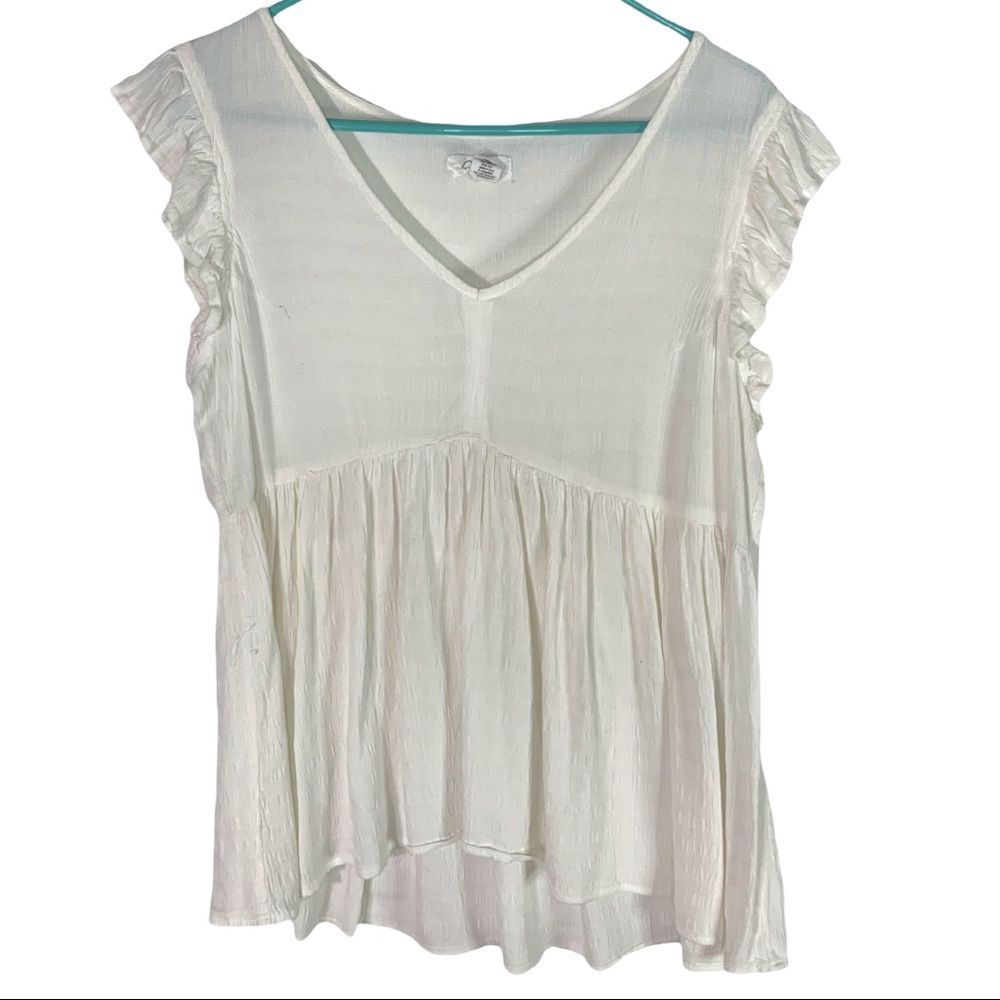 Japna Women's S 100% Viscose White Boho Cap Sleeve V-neck Peasant Top Lagenlook